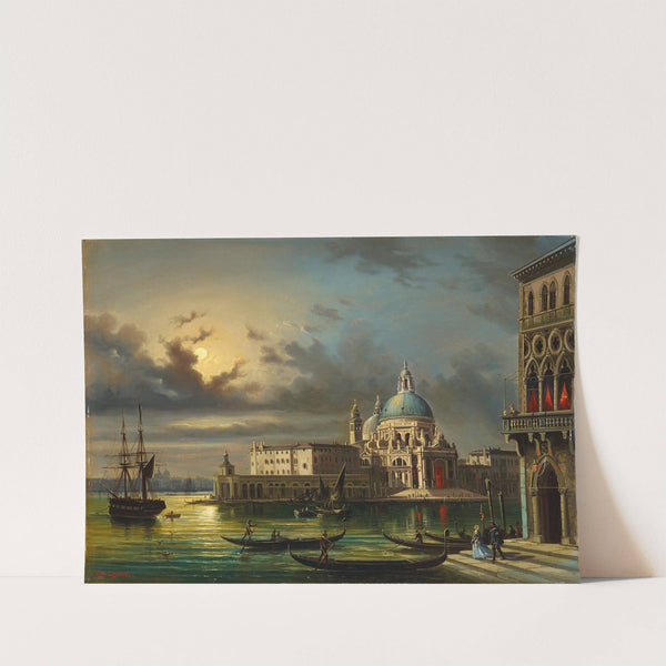 The Punta della Dogana and Santa Maria della Salute, Venice in moonlight by Giovanni Grubacs