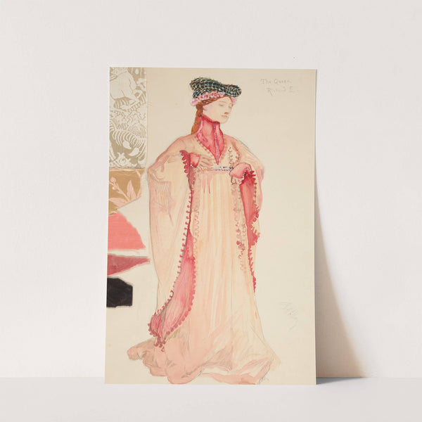 The Queen (in pink), costume sketch for Henry Irving’s 1898 Planned Production of Richard II by Edwin Austin Abbey