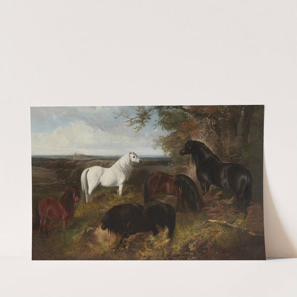 The Queen's ponies in Windsor Park, with Windsor Castle beyond by Henry Barraud