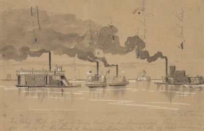 The rebel fleet of flag of truce boats in the Savannah River going down to the Leary & Hermann Livingstone to take off rebel prisoners