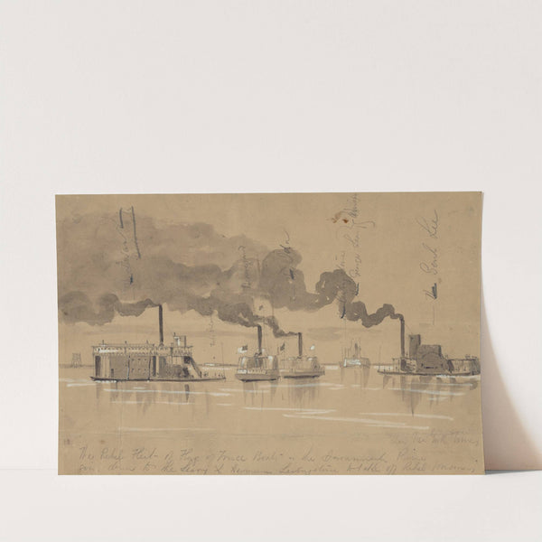 The rebel fleet of flag of truce boats in the Savannah River going down to the Leary & Hermann Livingstone to take off rebel prisoners by Alfred Rudolph Waud