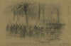 The rebels covered by a ledge of rock repulsing the troops on the right- in the woods beyond the Duncker ch. Antietam