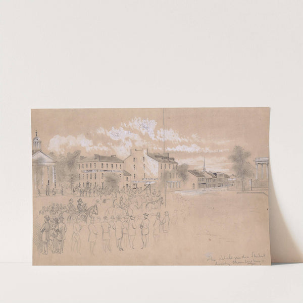 The rebels under Stuart leaving Chambersburg by John R. Chapin