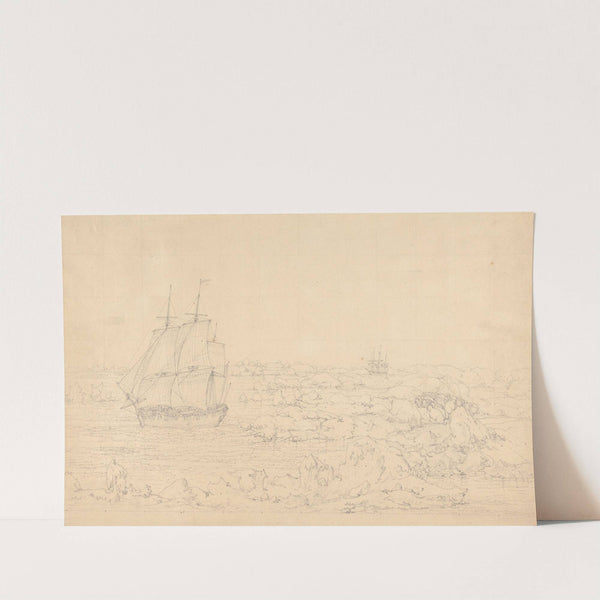 The Resolution Beating through the Ice, with the Discovery in the most eminent Danger in the Distance by John Webber