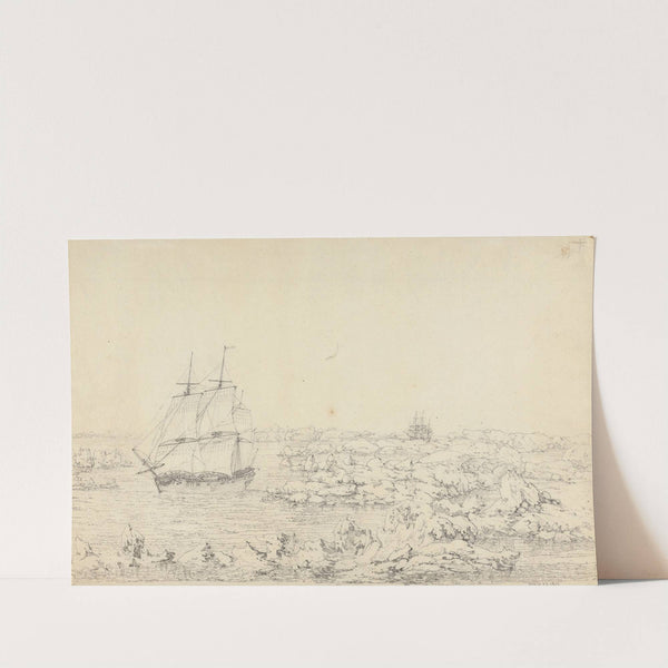 The Resolution Beating through the Ice, with the Discovery in the most eminent Danger in the Distance by John Webber