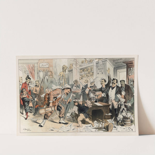 The return of the 'prodigal father' at the 'Puck' office - drawn by himself by Joseph Ferdinand Keppler