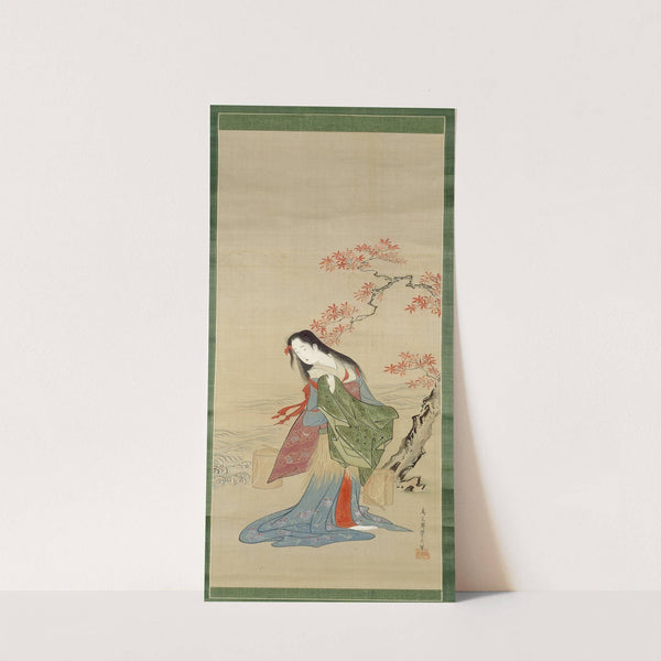 The Salt Maidens, Matsukaze with Yukihira’s Coat (c. 1800) by Chōbunsai Eishi