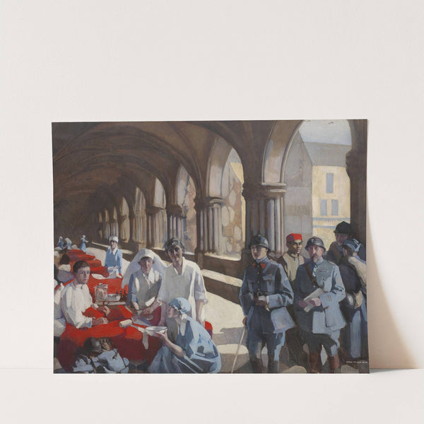 The Scottish Women's Hospital - in the Cloister of the Abbaye at Royaumont. Dr. Frances Ivens inspecting a French patient by Norah Neilson Gray