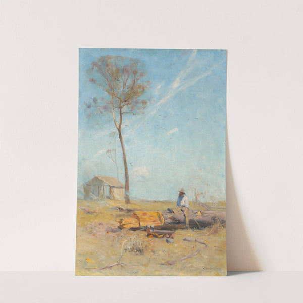 The selector's hut (Whelan on the log) by Arthur Streeton