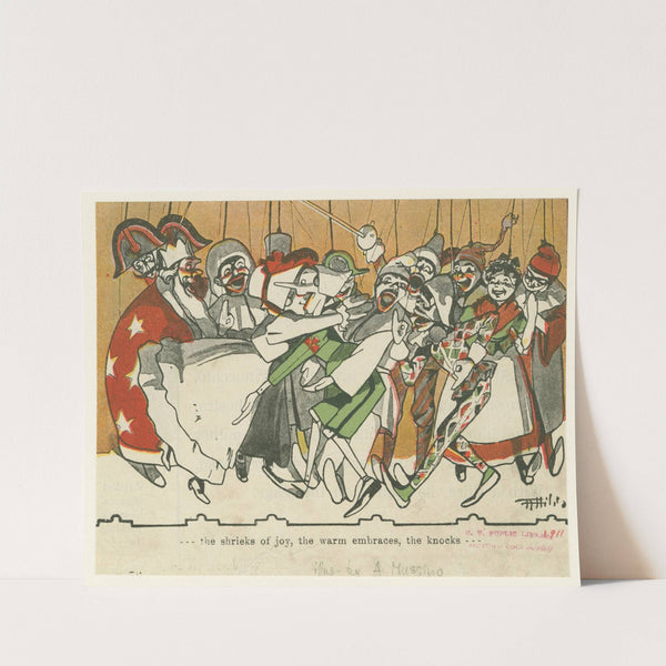 The shrieks of joy, the warm embraces, the knocks. by Attilio Mussino