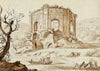 The so-called Temple of Venus at Baiae, with tourists preparing to disembark and fishermen mending nets