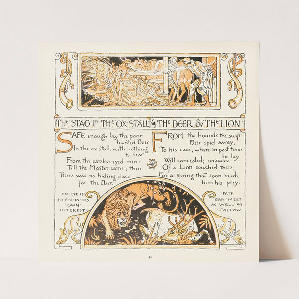 The Stag in the Ox-stall, The Deer and the Lion (1908) by Walter Crane