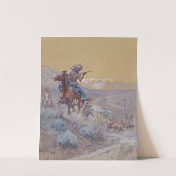 The Stage Ahead of Us Had Been Attacked By Indians And Burned (Indian Attack) ( 1910) by Charles Marion Russell