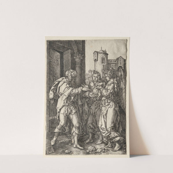 The Story of Lot; Lot Welcomes the Angels (1555) by Heinrich Aldegrever