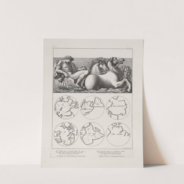 The sun sets in the sea, the globe of the Earth is divided in six parts (1673) by Jean Le Pautre