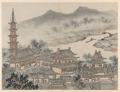 The Thousand Buddha Hall and the Pagoda of the ‘Cloudy Cliff’ Monastery, from Twelve Views of Tiger Hill, Suzhou (after 1490)