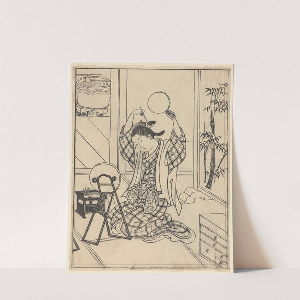 The Toilet, Arranging Hair, Woman with Mirror by Nishikawa Sukenobu