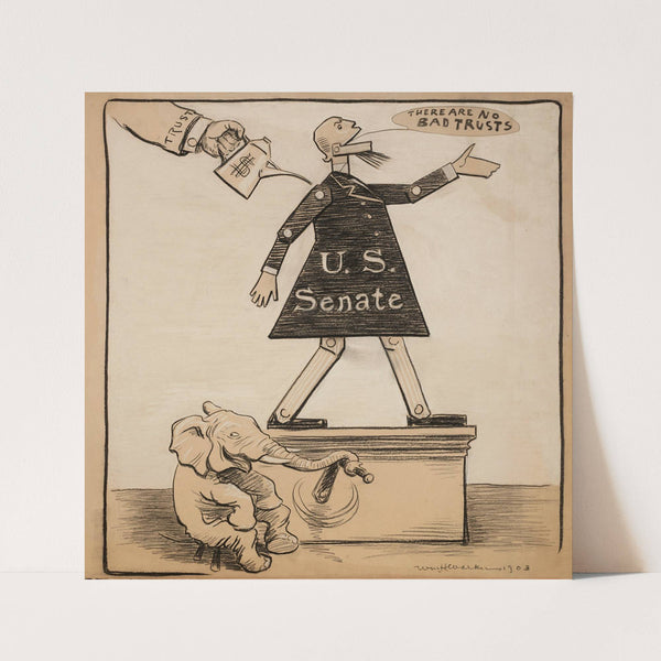 The U.S. Senate is represented as a mechanical toy which says ‘There are no bad Trusts’ whenever played (1903) by William Henry Walker