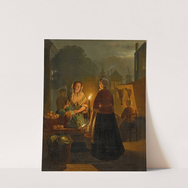 The vegetable stall at night by Andreas Franciscus Vermeulen