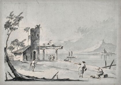 The Venetian lagoon with ruins and figures