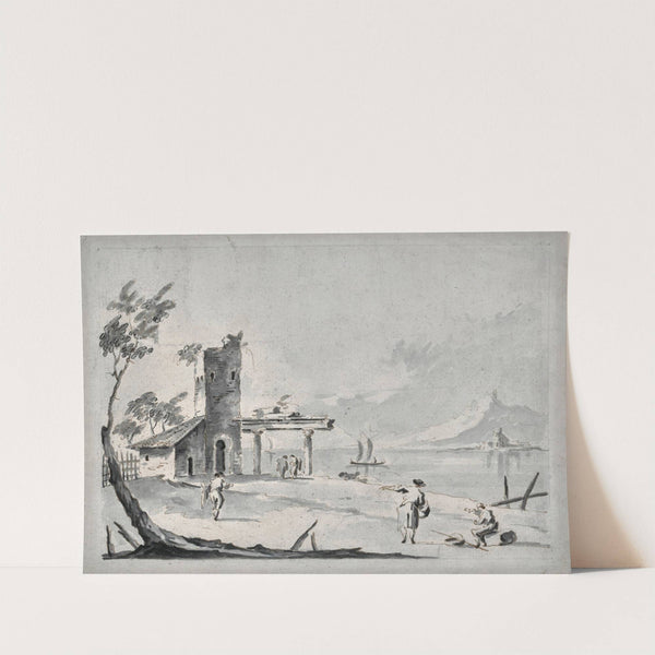 The Venetian lagoon with ruins and figures by Giacomo Guardi