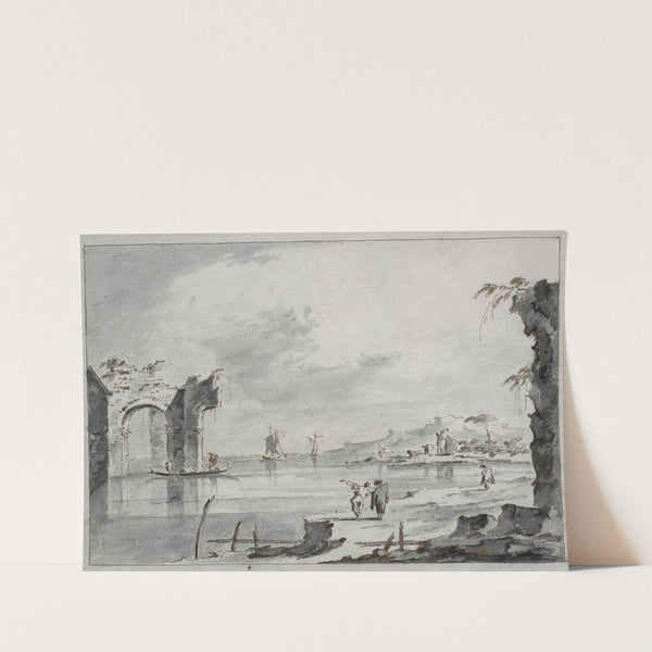 The Venetian lagoon with ruins and figures by Giacomo Guardi
