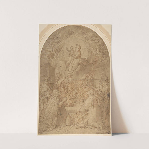 The Virgin and Child Appearing to Saint Peter, Saint Damasus, Saint Lawrence, and Saint Paul; the Martyrdom of Saint Lawrence in the Background by Federico Zuccaro