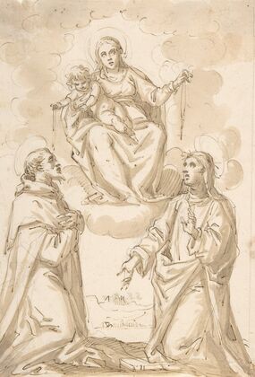 The Virgin and Child with Chaplets Appearing to Saint Dominic and Saint Catherine of Siena — size preview