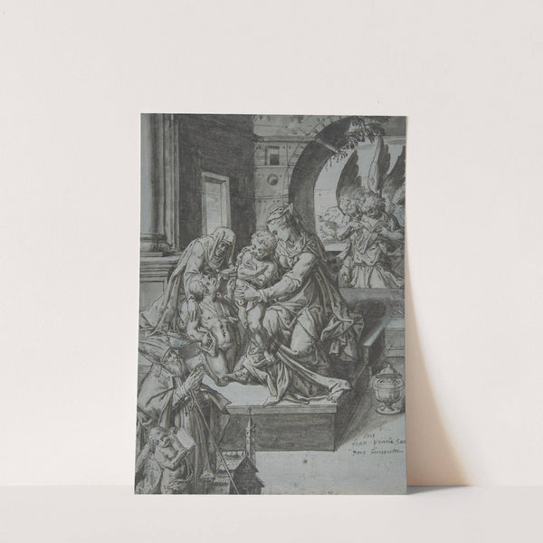 The Virgin and Child with the Infant Baptist, Saint Elizabeth, a Kneeling Prelate, and Three Attendant Angels by Francesco Pinna