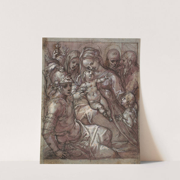 The Virgin Mary and the Child Jesus with John the Baptist as a boy, Bernardino of Siena, Kathrine of Siena, the archangel Michael and a bearded saint by Francesco Rustici