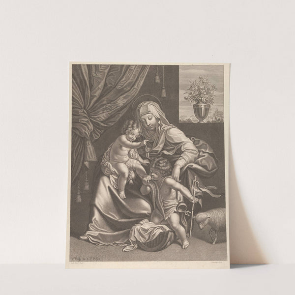 The Virgin seated with the infant Christ on her lap, the young Saint John the Baptist kneeling on Christ’s cradle and kissing his foot (1645-1680) by Francois de Poilly