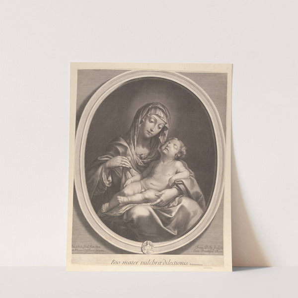 The Virgin seated with the infant Christ sleeping in her lap, in an oval frame, after Reni by Francois de Poilly