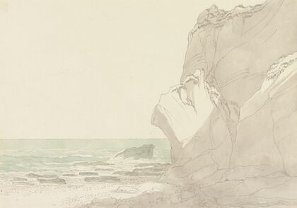 The Warren near Exmouth, Devon; Steep Cliffs Rising at Right, Sea and Rocky Shore at Left