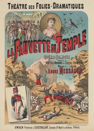 Théâtre des Folies-Dramatiques. La Fauvette du Temple, opéra comique en 3 actes, paroles de M.M. Paul Burani & Eugène Humbert (1885)