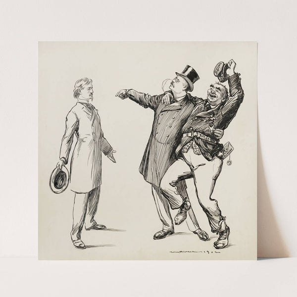 Theodore Roosevelt arm-in-arm with a man that has ‘Bum’ written on his hat (1902) by William Henry Walker