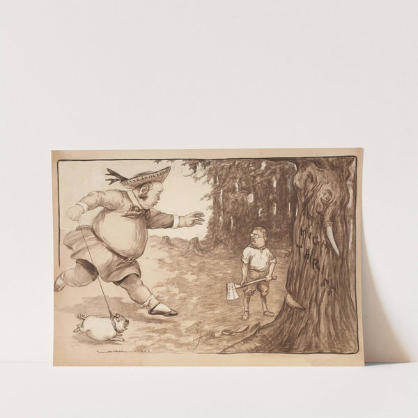 Theodore Roosevelt chops down a tree representing high tariffs with an ax representing tariff reform (1903) by William Henry Walker