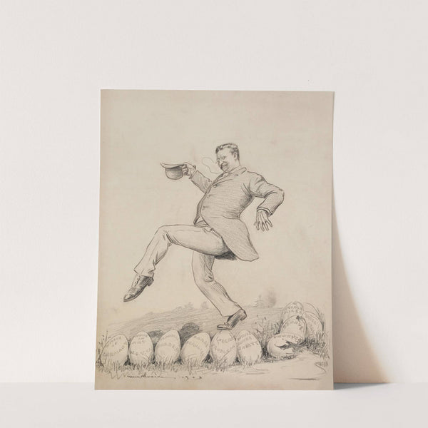Theodore Roosevelt stepping lightly over eggs that represent potential problems (1903) by William Henry Walker