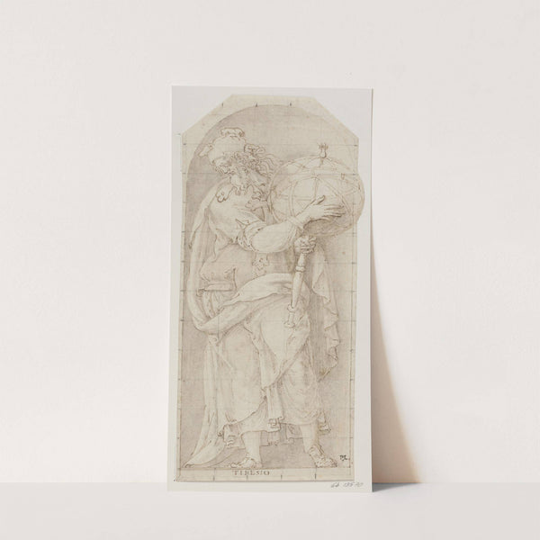 Theresias, vismanden fra Theben, holdende en globus, stående i en niche by Giovanni Battista Bertani