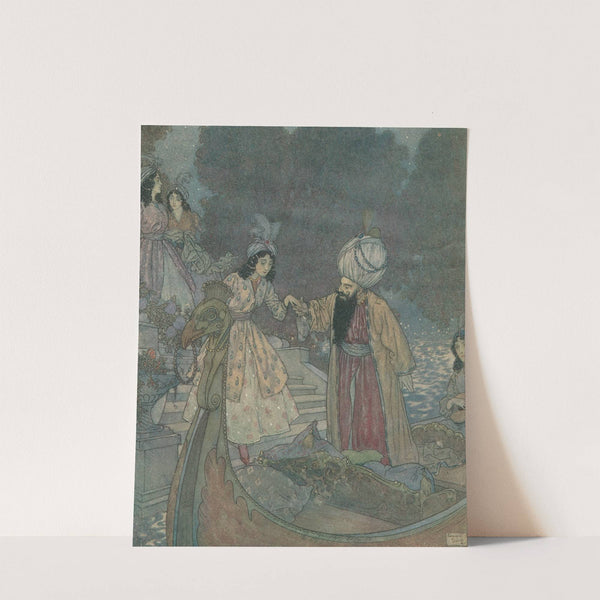 They were rowed to the sound of music on the waters of their host’s private canal (1910) by Edmund Dulac