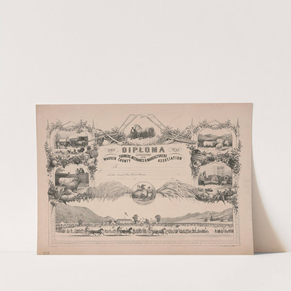 This diploma was awarded by the Warren County farmers, mechanics & manufacturers association to (1859-1867) by James Fuller Queen