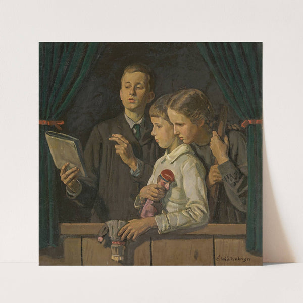 Thomas, Franzsepp and Monika at the Kasperle Theater (Punch and Judy Show) (1920) by Ernst Würtenberger