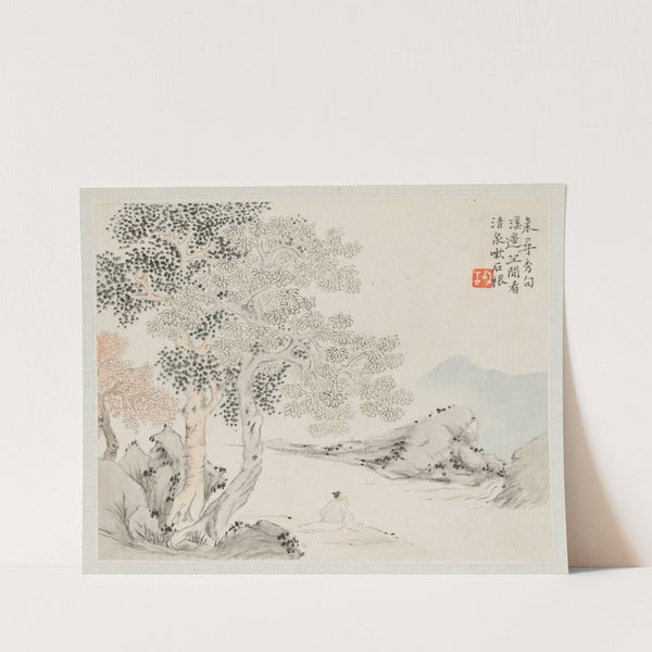 Three Big Trees, a Stream with an Old Man Sitting on the Bank by Hua Yan