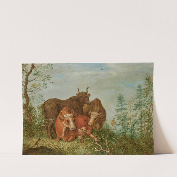 Three Cows, A Bird And A Frog In A Landscape by Gillis Claesz. de Hondecoeter