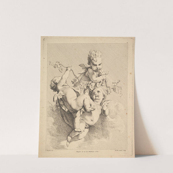 Three Cupids Playing with Vine Branches (After F. Boucher) by Louis-Felix de La Rue