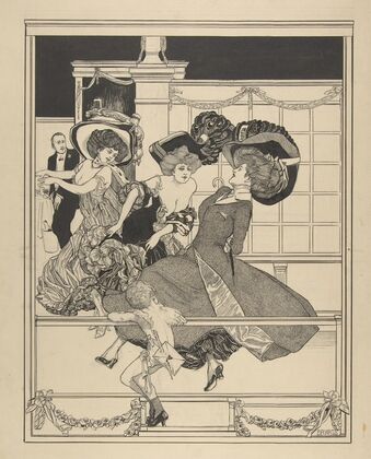 Three Dancing Women in a Restaurant Watched by Cupid