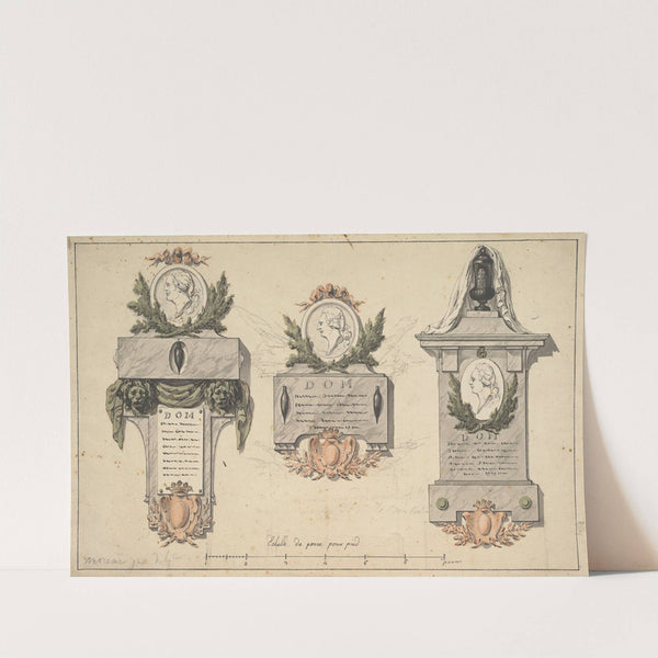 Three Designs for a Funerary Monument or Epitaph it. by Jean Michel Moreau the Younger