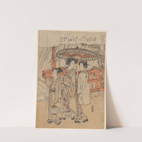 Three Females, Two Carrying Box and Lantern by Koryûsai Isoda