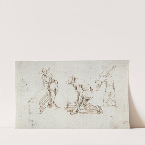 Three Figure Studies 17th century by Stefano Della Bella