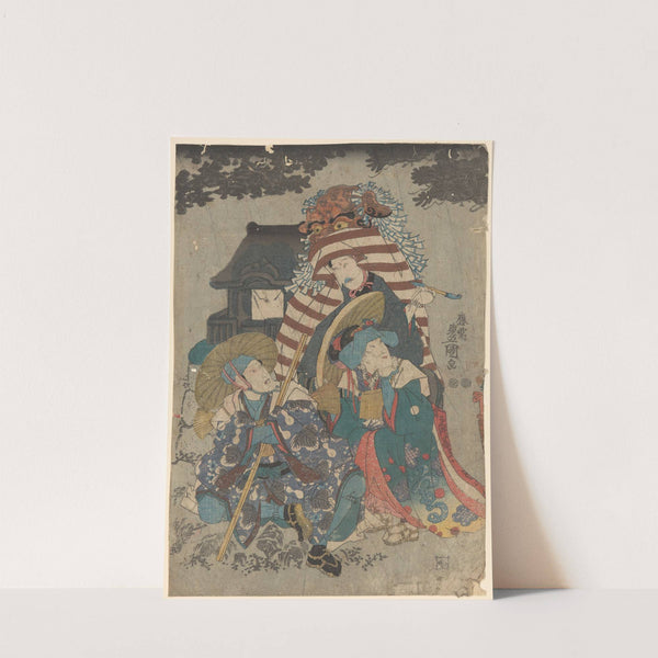 Three Figures, One with Animal Head Dress by Toyokuni Utagawa