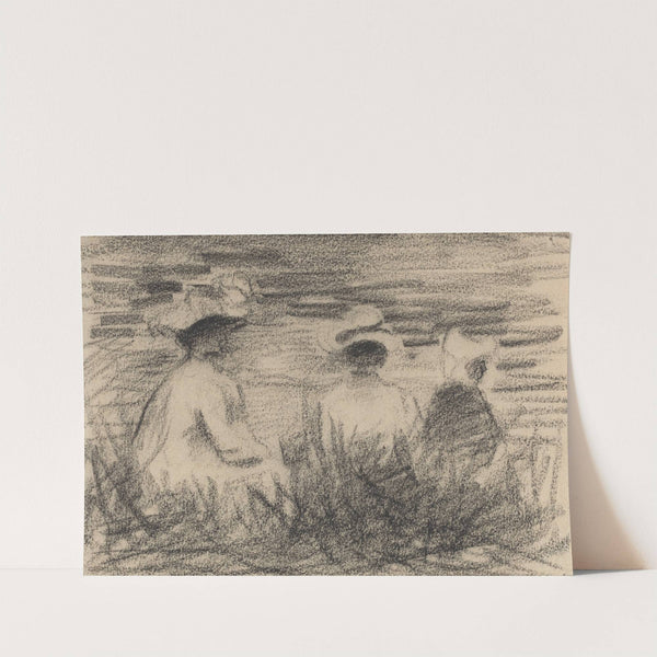 Three Figures Seated in a Meadow, Seen from the Back (late 19th century) by French School